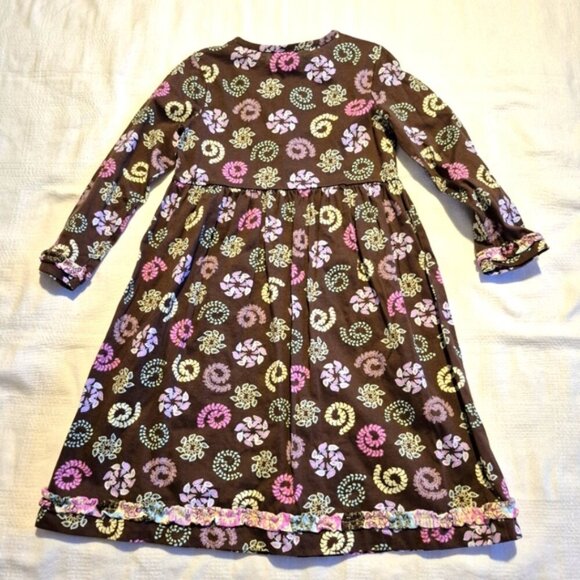 Hanna Andersson girls size 110 or 5 brown dress with multi colored flower design - Picture 2 of 6